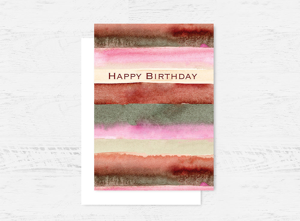 Watercolour Stripes Happy Birthday Card