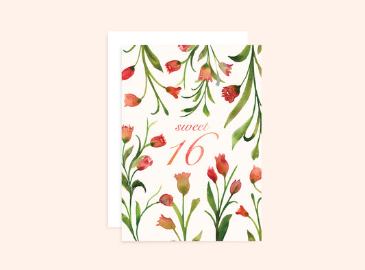 16th Birthday Card Florals