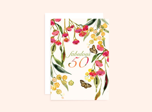 50th Birthday Card Aussie Flora