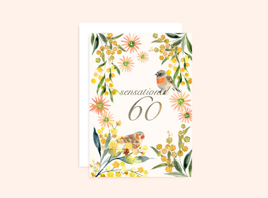 60th Birthday Card Aussie Flora