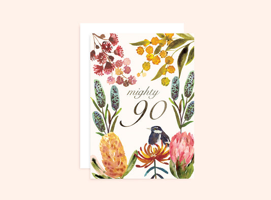 90th Birthday Card Aussie Flora