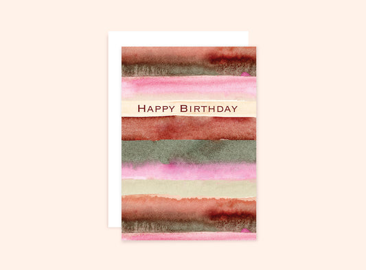 Watercolour Stripes Happy Birthday Card