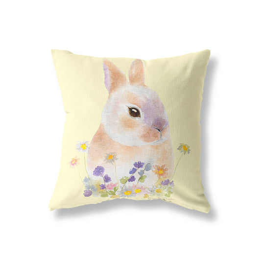 Bunny in Blooms 40cm Square Cushion - Cotton Drill Deluxe