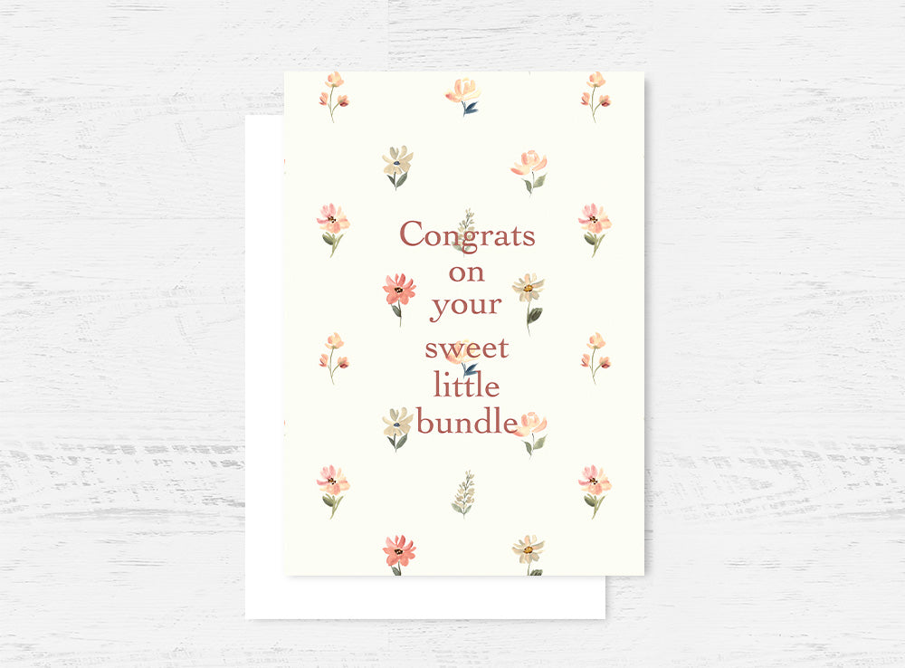 New Baby "Sweet Little Bundle" Floral Card