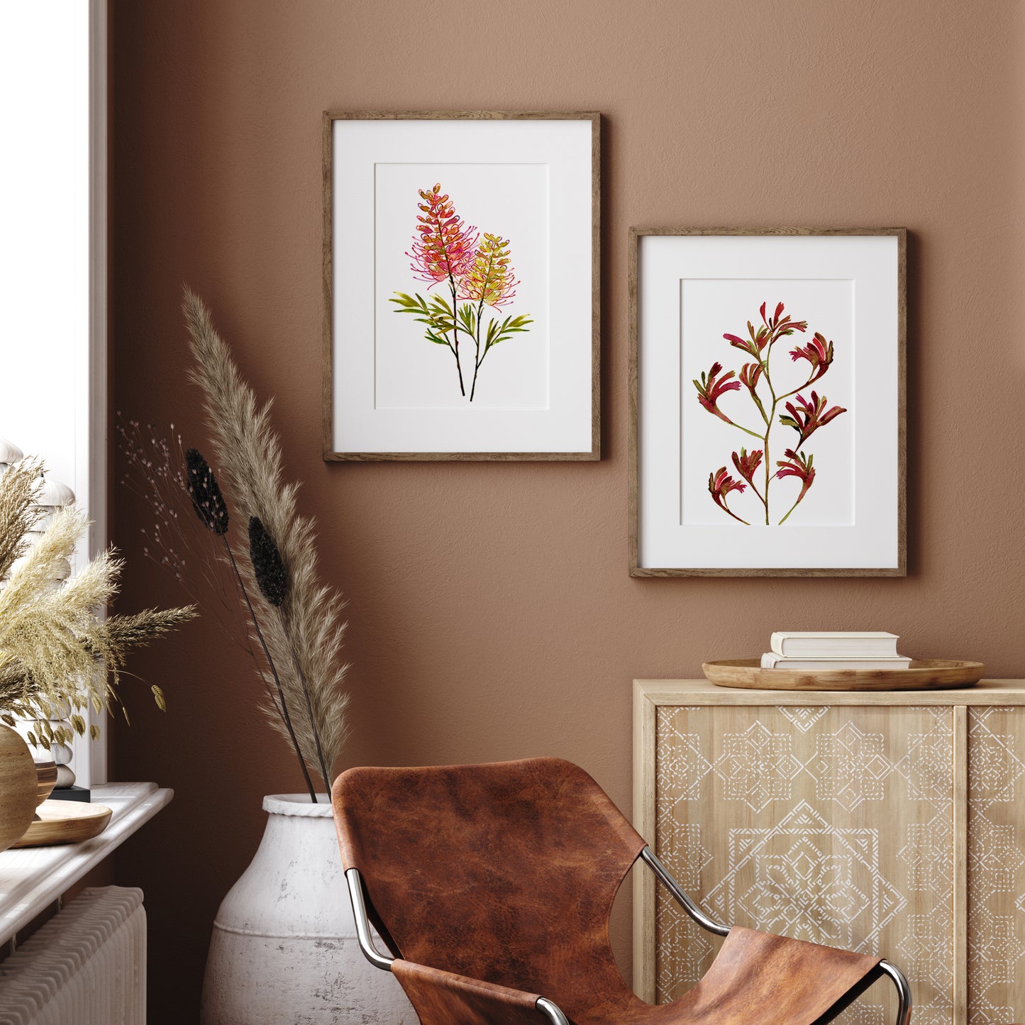 Australian Native Duo - Grevillea & Kangaroo Paws Art Print Collection