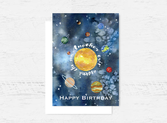 Planets Galaxy Birthday Card