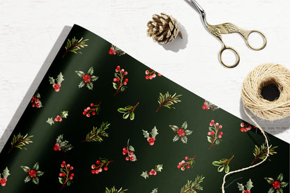 Christmas Holly Wrapping Paper Set of 3