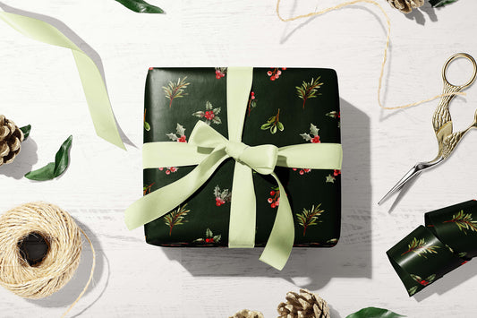 Christmas Holly Wrapping Paper Set of 3